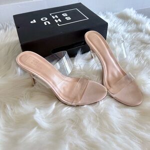 ShuShop Heddie Nude Heels with Clear Straps (New in box) Size 8